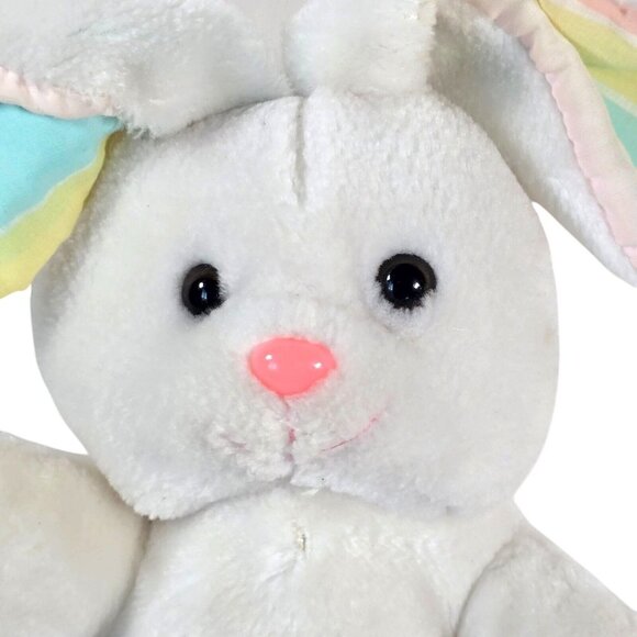 Happy Mates Plush Rabbit Vintage Stuffed Animal Bunny Pastel Rainbow Ears 80s - Picture 2 of 9